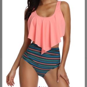 Coral and multi color bikini